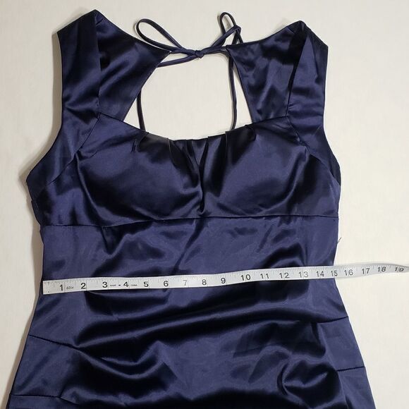 Windsor Metallic Blue Satin Side Pleats Tie Around Bodycon Dress Size 13 NWT - Picture 15 of 16